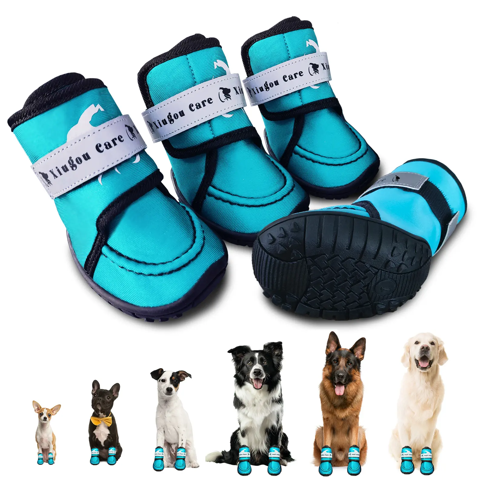 Xiugou Care Dog Shoes for Small, Medium and Large Dogs - Waterproof for Rainy Days, Fit for Winter Snow and Hot Summer Roads, with Anti-Slip Soles for Indoor Hard Floors