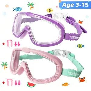 Sharkite Kids Swimming Goggles 2 Pack Anti-fog Anti-UV Wide View Kids Swimming Goggles 3-15 years old