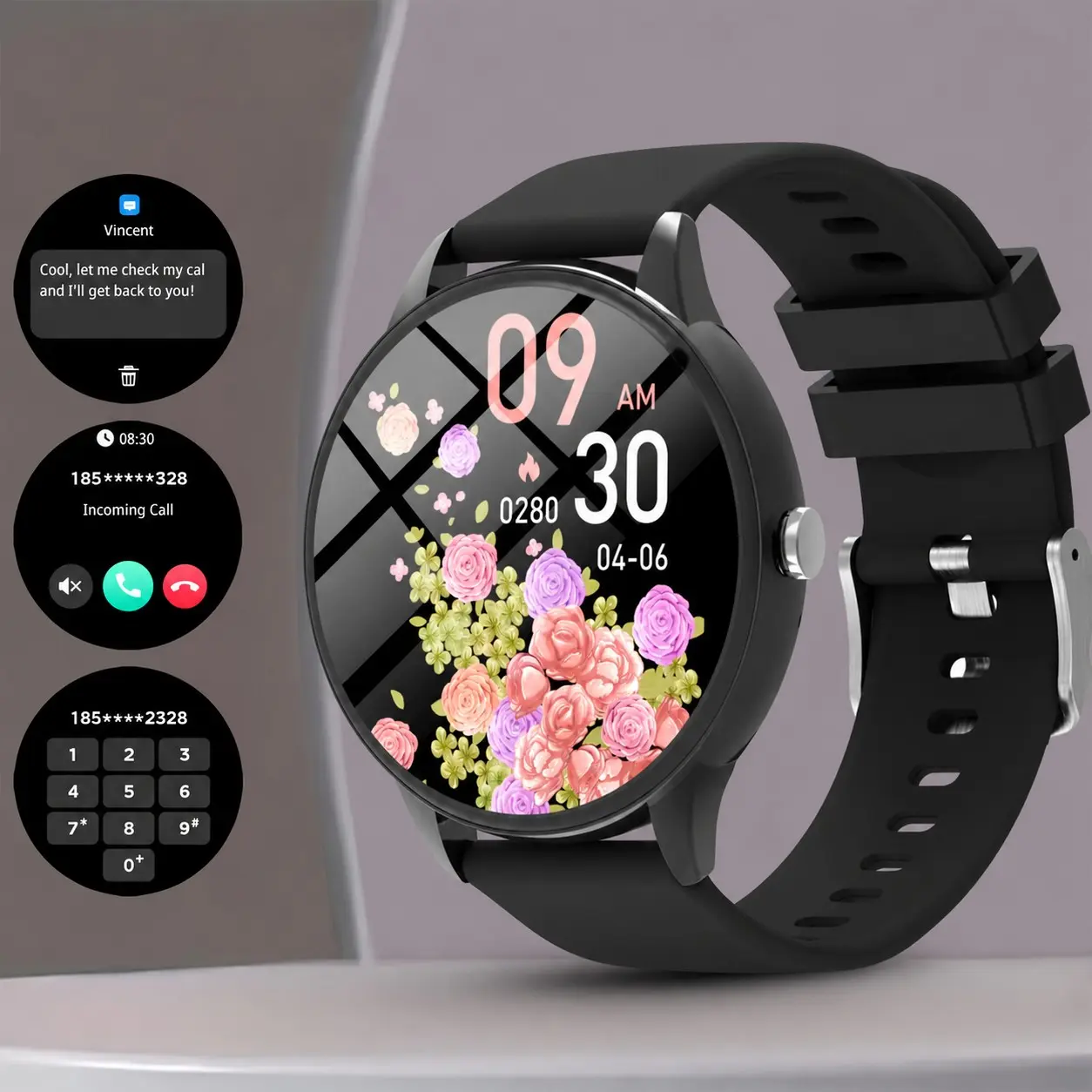 Smart Watch Call Answering, Latest Round Smartwatch, Step Counter, Calories, Multiple Sports Modes, Alarm, Calculator, Silicone Band, Unisex, Step Tracker Watch