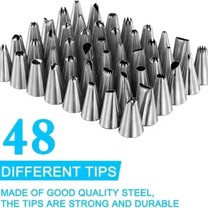 Piping Nozzle Set, 48pcs Stainless Steel Cream Nozzle Tip Piping Set For Pastry Fondant, Cake, Biscuit, Baking Tool, Pastry Decorating Tools, Baking Supplies, Baking Accessories
