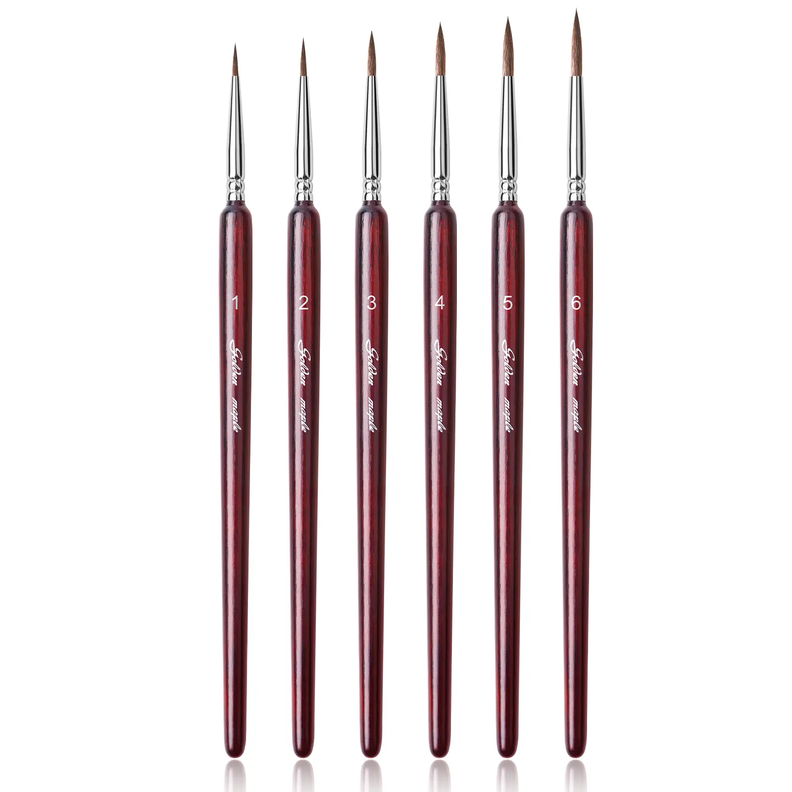 Professional Sable Hair Detail Paint Brush Set - 6 Miniature Art Brushes for Fine Detailing & Art Painting - Acrylic, Watercolor, Oil - Miniatures, Models, Red