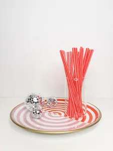 Pink + Red Cabana Stripe Reusable Straws – 9" (20 Pack) | Iced Coffee Straws | Cute Coffee Bar Accessories | Summer Drinkware | Dirty Soda Straws