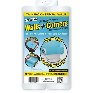 2-Pack | Corner + Roller | 9’ 1/2’ Nap Microfiber | the only roller that paints walls & corners! Great for Smooth Walls! Paint house painting fixxer upper