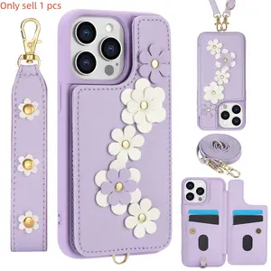 Wallet Case for iPhone 16/15/14/13/12 Pro Max, Magnetic Flip Cover with Card Slots & Stand, Detachable Lanyard, Stylish Design, Phone Protective Cover, Phone Protector