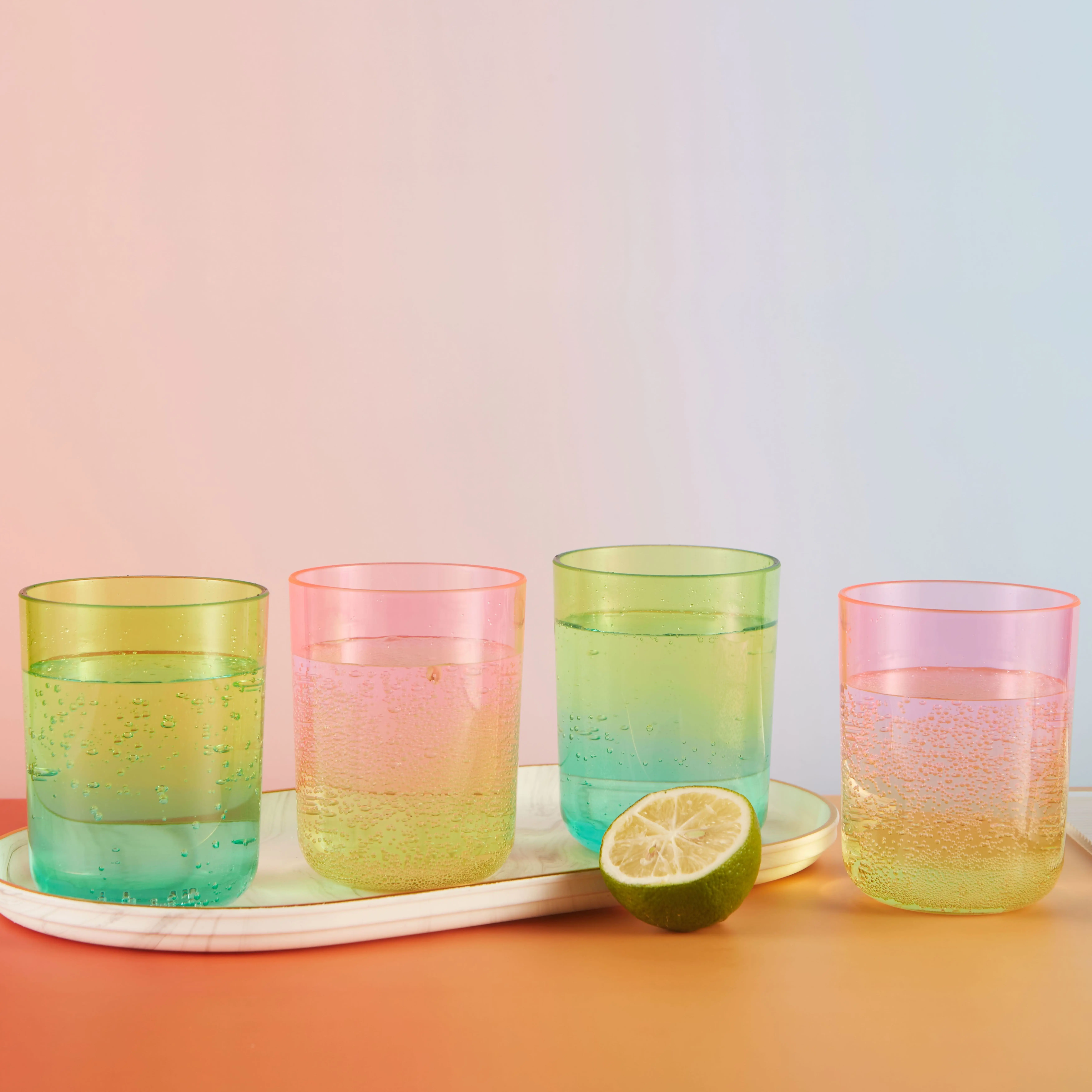Locco Decor 12oz Drinking Glasses Set of 4, Gradient Color Acrylic Tumbler Cup, Ice Beverage and Water Servers