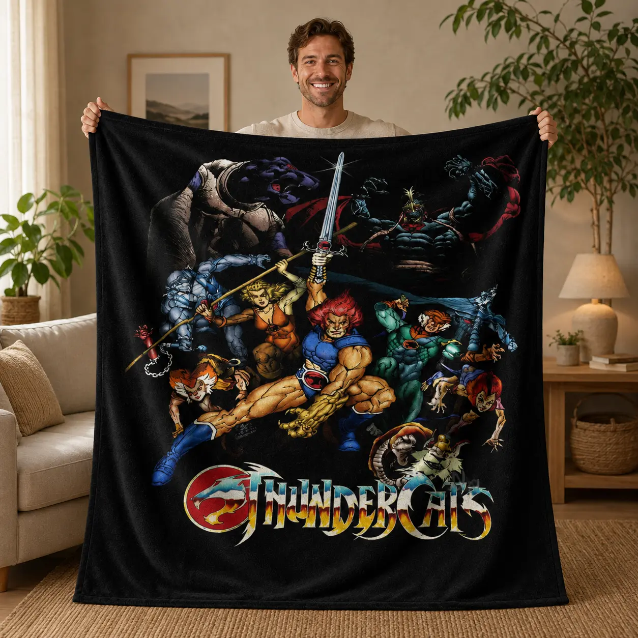 Thundercats Cartoon Printed Blanket Ultra Soft Flannel Cozy Warm Bedroom Couch Sofa Home Picnic Throw Bed Lining Decor Decorative Throw Perfect Birthday Gift Christmas Gift for Retro Fans Kids Adults Trending Must Have Nostalgic 80s Aesthetic Style
