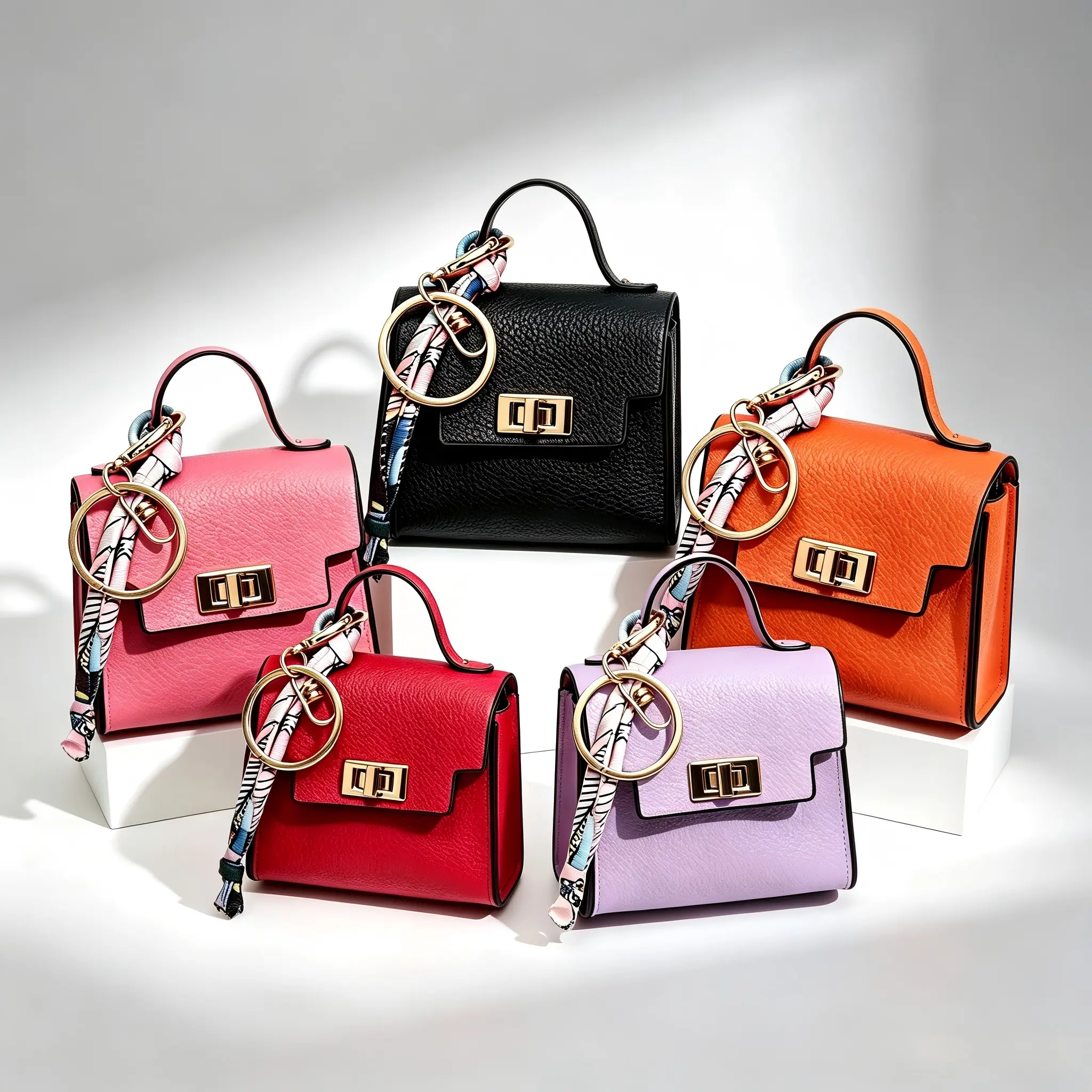 Mini Square Bag Pendant Keychain - High Quality Leather with Colorful Strap, Cute Car Keychain & Bag