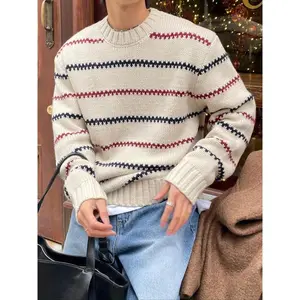 Men’s Korean striped knit sweater, casual crewneck long-sleeve pullover, autumn and winter fashion, new product launch by GARMENTARY