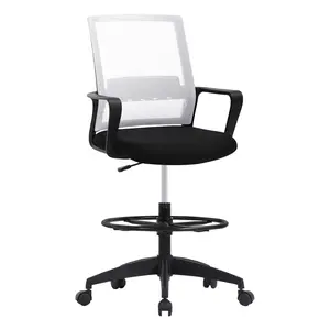 BestOffice Drafting Chair Tall Office Chair Adjustable Swivel Rolling Mesh Height with Lumbar Support Arms Footrest Mid Back for Adults Standing Desk Drafting Stool