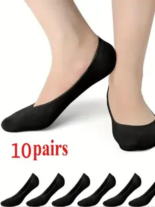 10 Pairs of Women's Invisible Socks with Ultra-Low Heel Pads Non-Slip Invisible Socks, Perfect for Loafers and Boat Shoes Women's Stockings, Black Nude Knee-High Socks