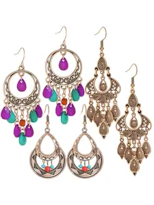 3 pairs Bohemian Ethnic Retro Style Gold Tassel Dangle Drop Earrings For Women personalized Mexico Gypsy Dangle Earrings Jewelry