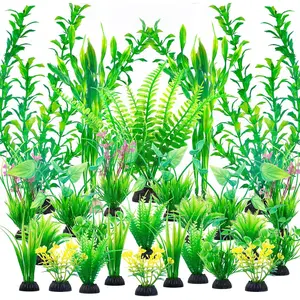 Aquarium Artificial Green Plastic Plants Decorations 26 PCS Large Fish Tank Accessories Goldfish Betta Tank Decor