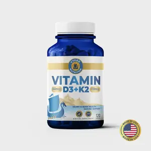 Vykee Nutrition Vitamin D3 K2 Complex - Ultimate Absorption 140mg D3 & 110mg K2 (MK-7) | Vegan, Non-GMO | Supplement for Bone, Teeth, Muscle, & Heart Health | 120 Capsules