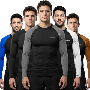 Exxact Sports Mens BJJ Rash Guard Jiu Jitsu Long Sleeve, Ranked Compression No Gi Jiu Jitsu Rash Guard Men for MMA, Wrestling (Gray)