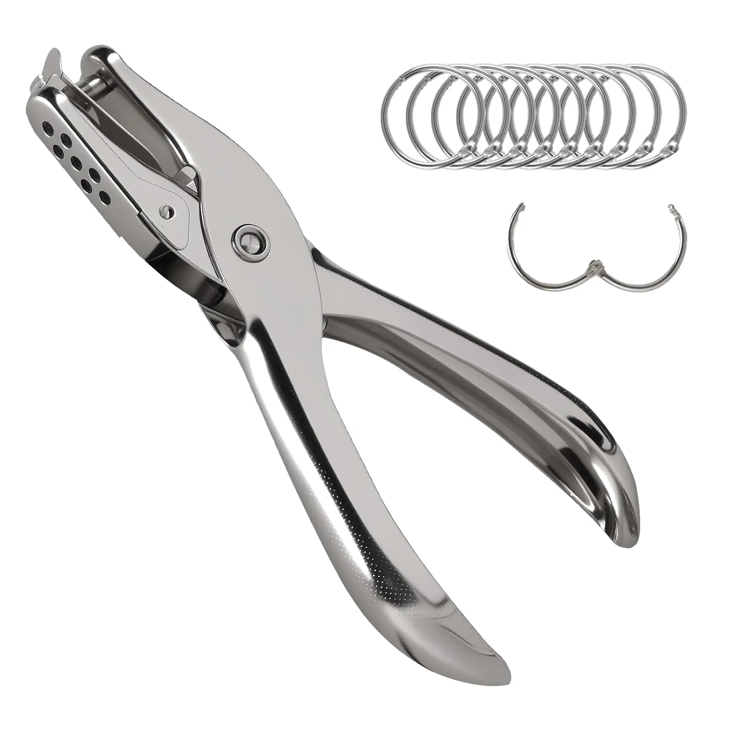 Single Hole Punch, 8 Sheet Capacity Hole Puncher, Paper Punch with 10P Binder Rings, Hole Puncher for Crafts, Scrapbooks ()