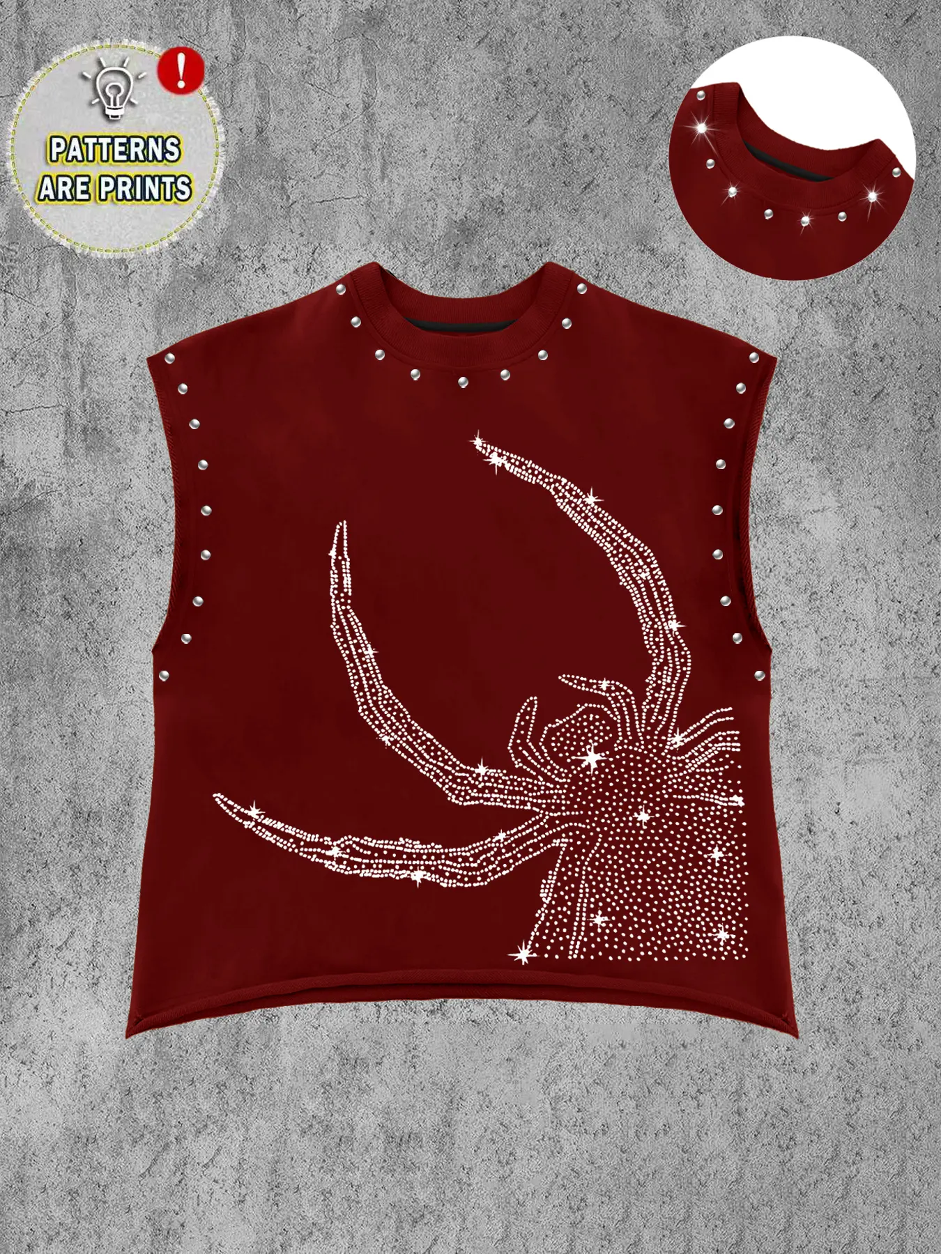 Men's Stylish Graphic Spider Print and Studs Vest, Sleeveless Tank Tops, Loose Fit, Skin-Friendly Soft Fabric, Casual Style, Perfect for Daily Wear