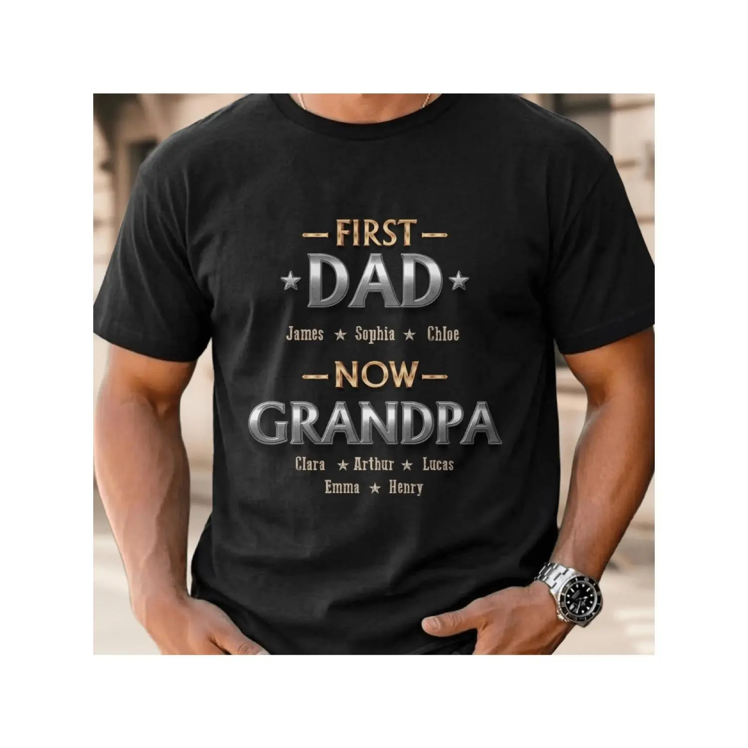 Custom Unisex Cotton T-Shirt Premium Cotton T-Shirt Personalized Fathers Day Birthday Gifts for Dad Grandpa Living The Best Title