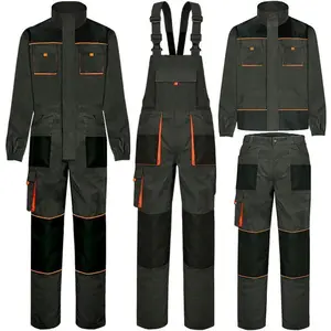 Men's Plain Black Work Overalls - Wear-Resistant Workwear Clothes with Multiple Pockets, Ideal for Car Maintenance & Work Safety, Menswear Uniform
