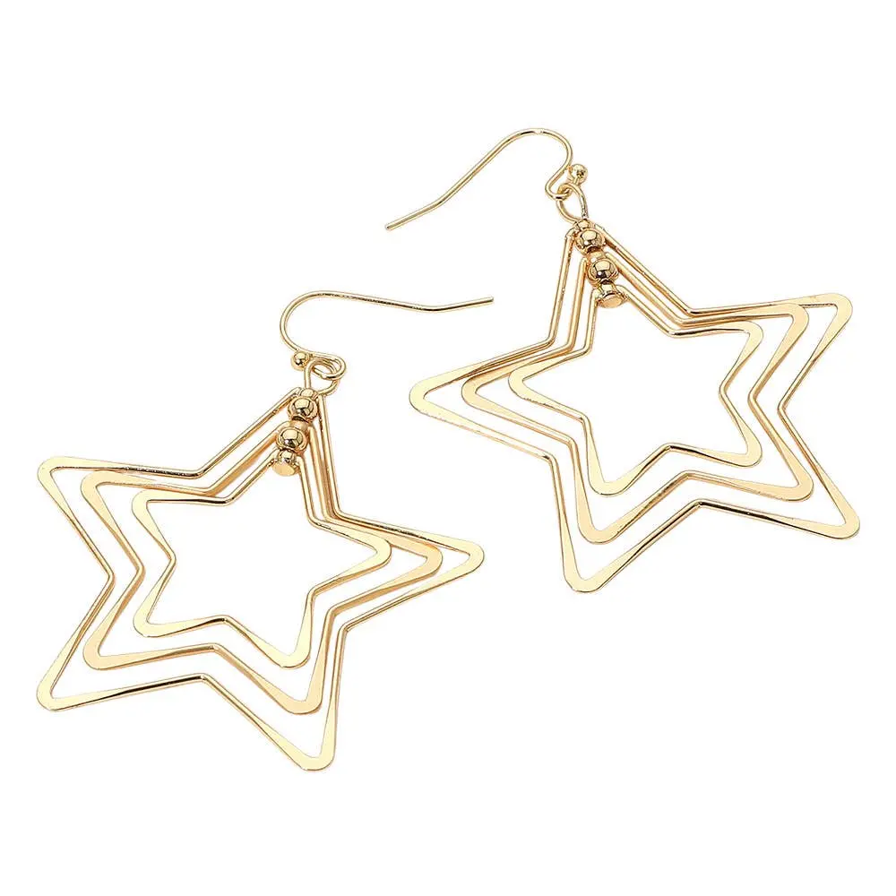 Layered Open Star Dangle Earrings