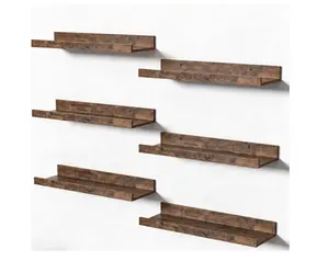 6 Pack Wooden Floating Shelves, Wall Storage Decor Shelf Wall Mounted Display Hanging Shelf, (Brown, 15.7inch)