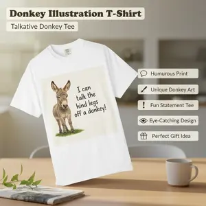Men's "I Can Talk the Hind Legs Off a Donkey" T-Shirt - Donkey Illustration, Relaxed Fit, S/M/3XL Sizes, Low Iron Care