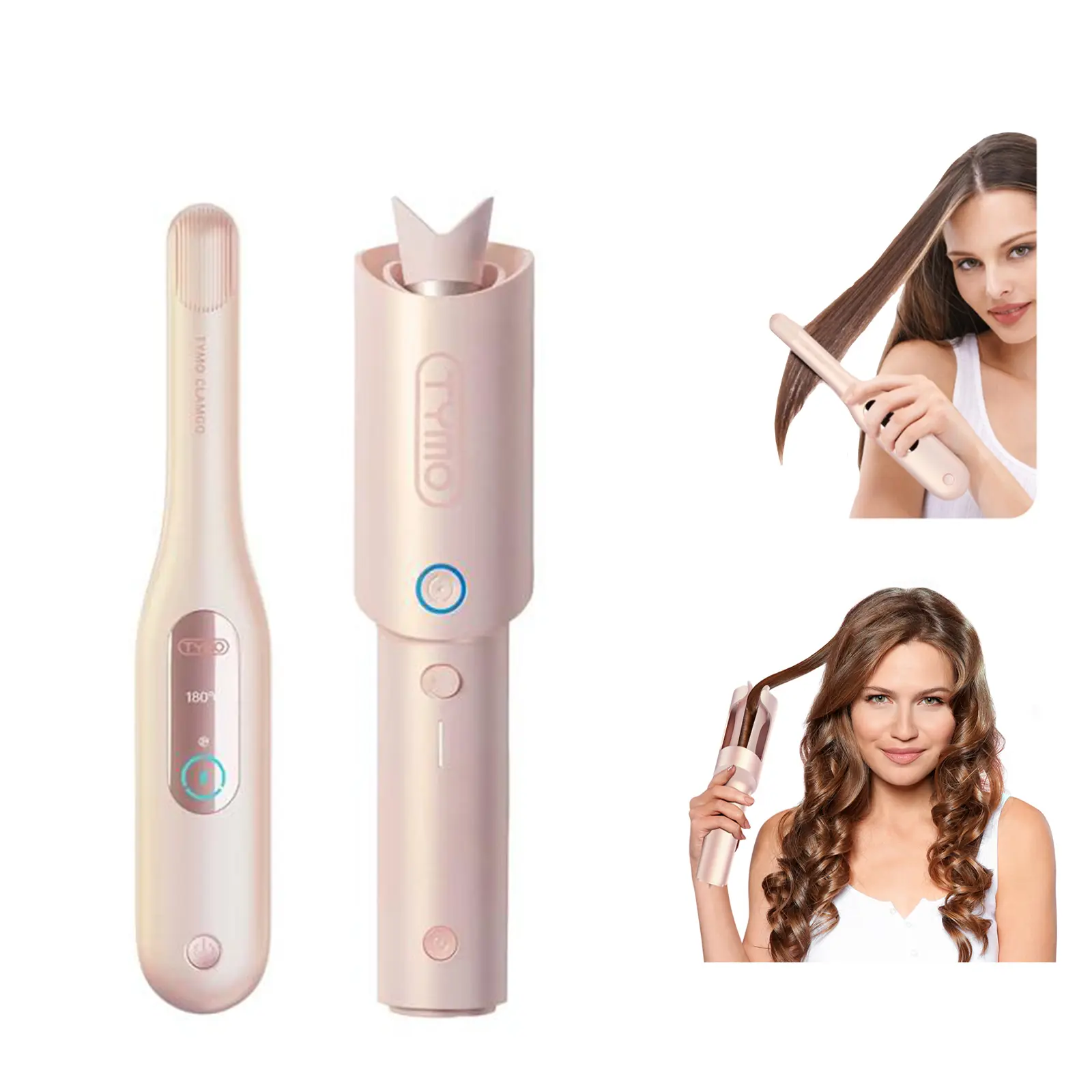 【Cordless Portable】TYMO CLAMGO & TYMO CURLGO PRO Hair Curler & Straightener with Ceramic Plates, Negative Ion Technology, Dual Voltage, 3 Heat Settings, 5 Minute Quick Fix, 2 Hour Charge, 30 Minute Auto Shut Off, 60s Fast Heat Up, Ceramic Plated