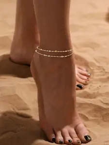 Bohemian-Style Women'S Ankle Bracelet with a Double-Layer Chain And Beads, Waterproof Alloy Elegant Anklet Bracelet for Women - Matte Finish, Daily & Gift Occasion, All Seasons Compatible, Beach-Friendly Jewelry