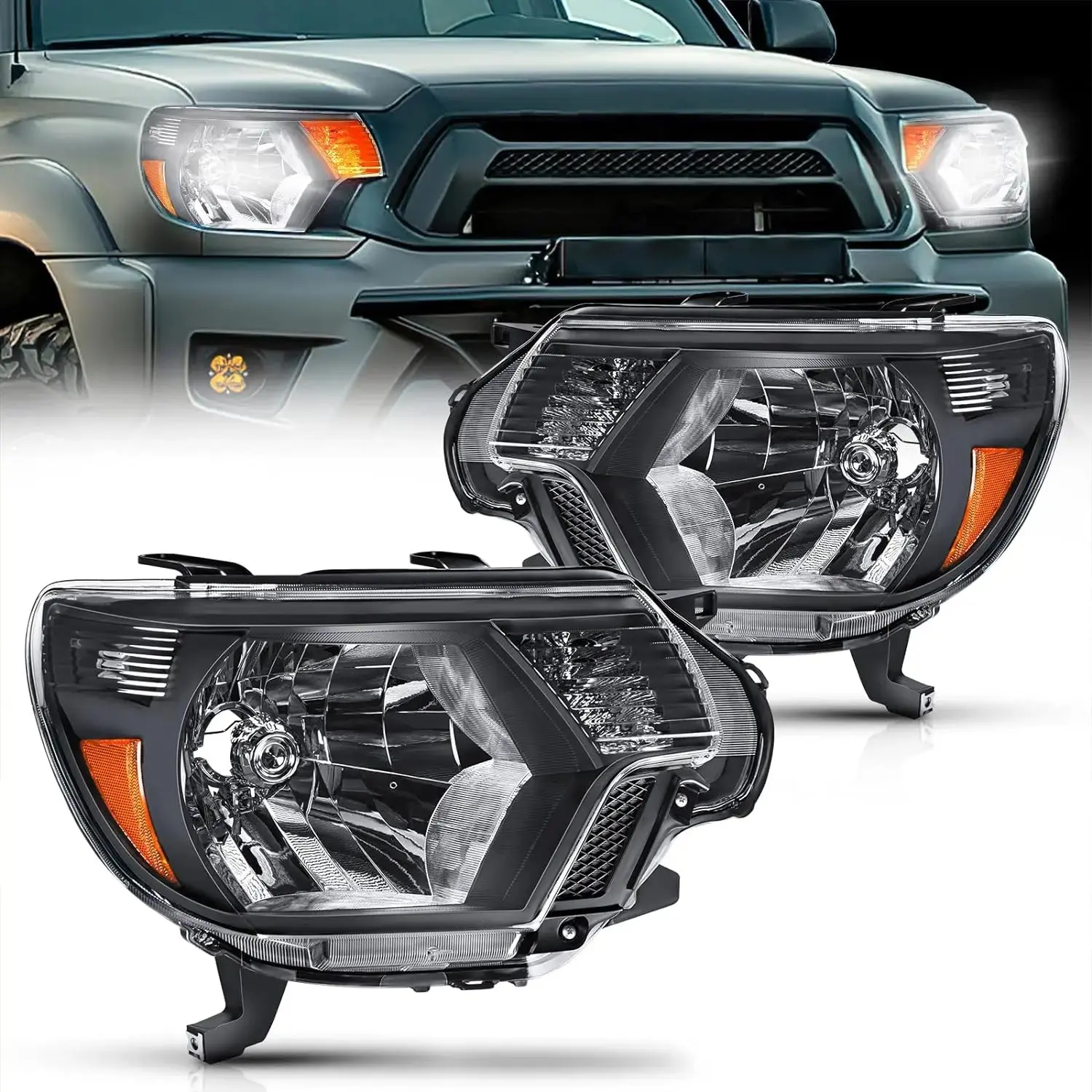 Nilight 2012 2013 2014 2015 Toyota Tacoma Headlight Assembly Black Housing Amber Reflector Clear Lens