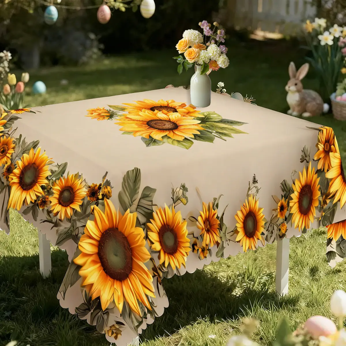 1 piece sunflower lace tablecloth, farmhouse-style decorative fabric, vintage bohemian floral tablecloth, rustic style, for indoor and outdoor use, home dining patio decor tablecloth, home, kitchen/restaurant, dining, family kitchen accessories, restauran