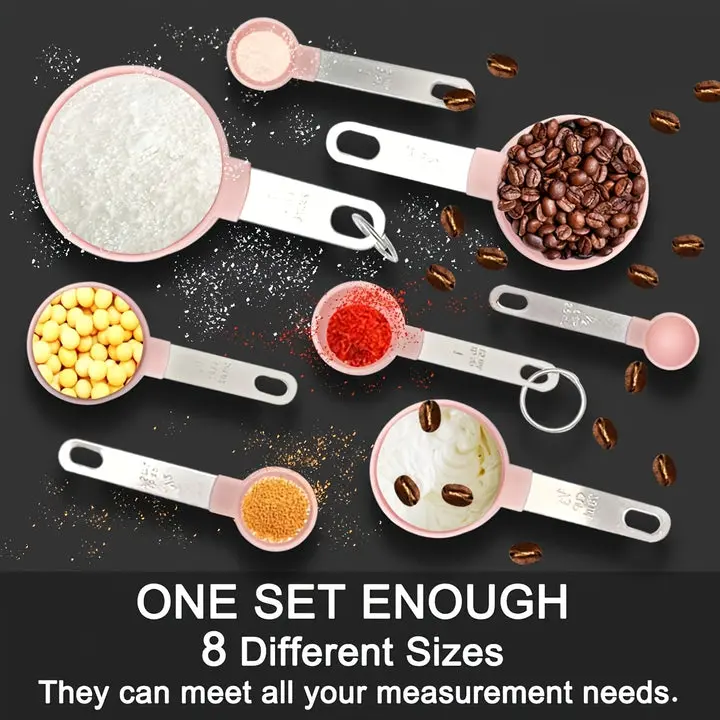 8pcs Stainless Steel Measuring Cup and Spoon Set with Handles, Kitchen Utensils for Cooking Prep, Measure Tool Set Pack