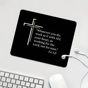 Christian Cross-shaped Black Square mouse pad，Aesthetic Desktop Decorative Protective Pad, Rubber Anti-slip Lockedge Work Pad, Small Size Suitable for Laptop, Desktop Computer Games, Work, Family