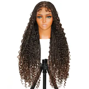 Supernova #1B/30 Color 36" Triangle Full Lace Water Wavy Curls Ends Synthetic Box Braided Wig #SummerVibes