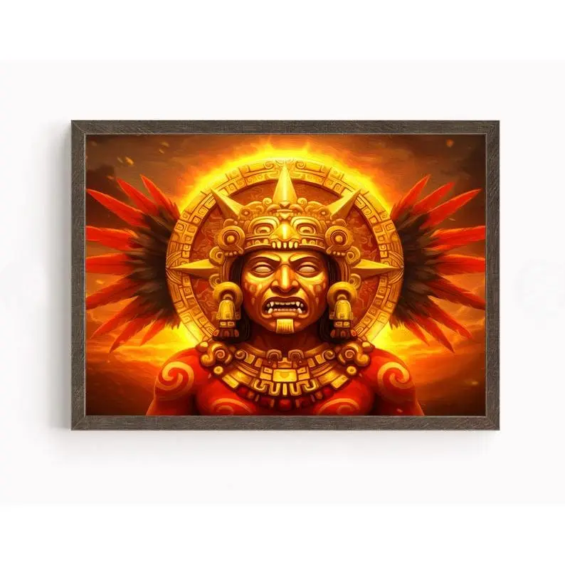 Aztec Wall Art, Tonatiuh Art, Aztec Sun God Decor, Aztec Mythology Artwork, Mexican Aztec Art, God of the Fifth Sun 24x36inch(60x90cm) Unframe Canvas Poster Colorful Gifts Room Decoration Ornaments Artistic Photo Print