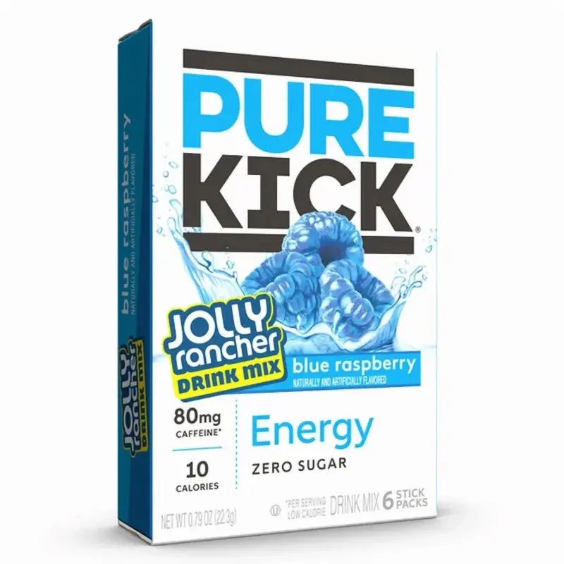 3x Pure Kick Energy Jolly Rancher Blue Raspberry Drink Mix Thirst Quencher Nectar Juice Refreshment 6ct