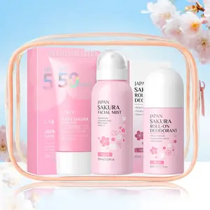 LAIKOU Japan Sakura On-the-Go Care Set, SPF50/PA+++ Watery Sunscreen, Hydrating Facial Mist & Long Lasting Roll-On Deodorant