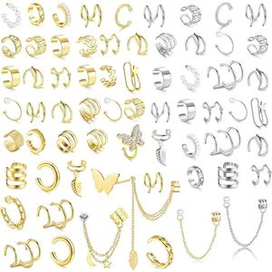 BESTEEL 66 Pcs Ear Cuff Earrings for Women Non Piercing, Hypoallergenic Fake Earringspearl, Silver Clip on Cartilage Earrings for Sensitive Ears, Gold Ear Wrap for Helix Cartilage magnetic earrings