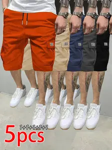 Men’s Cargo Shorts 5-Pack, Multi-Color Options, Elastic Waist, Large Pockets, Casual Sports Beach Bermuda Shorts, Comfortable and Durable for Outdoor Daily Wear, Versatile