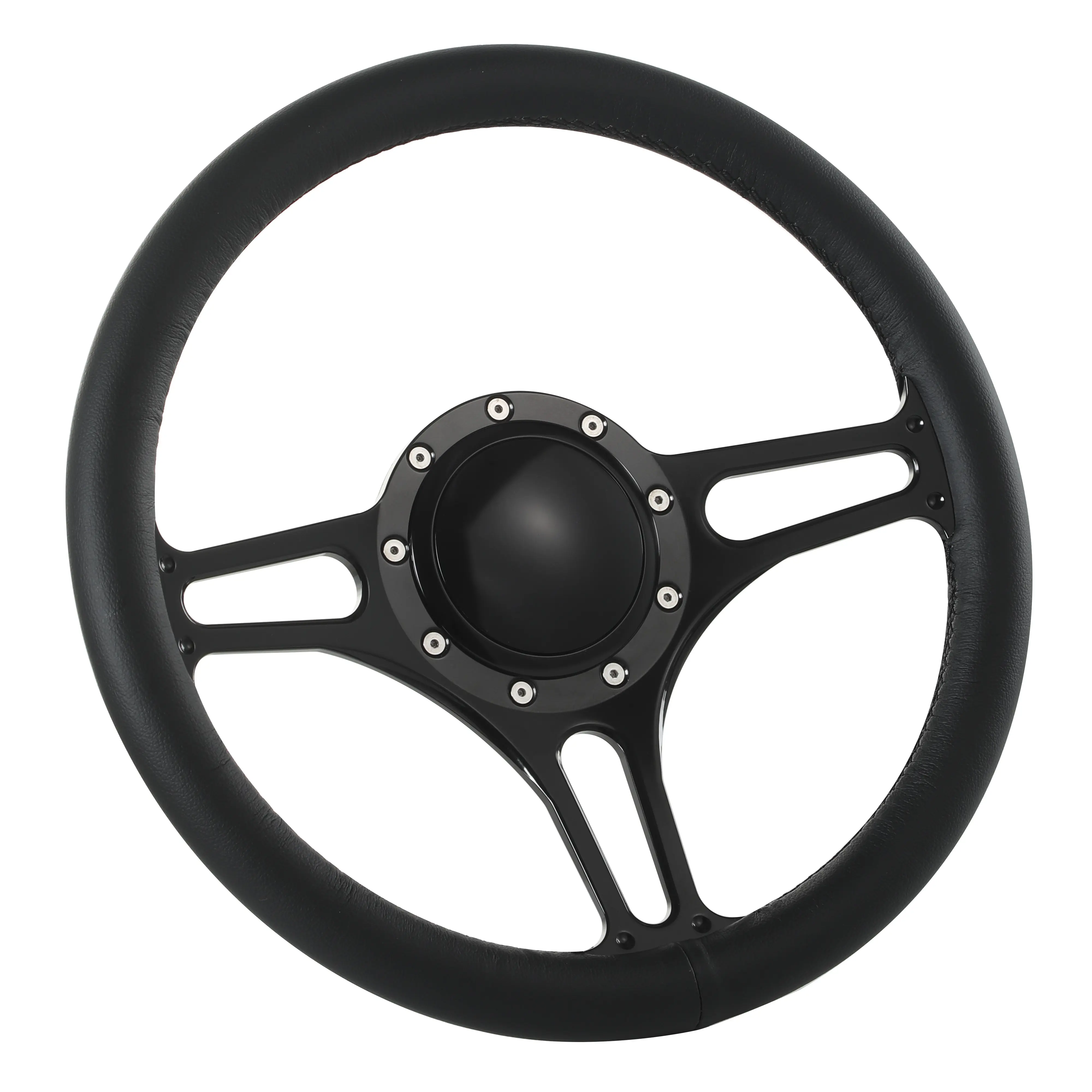 14'' Billet Troika Full Wrap 9-Bolt Car Steering Wheel with 2'' Dish and Horn Button (Black)