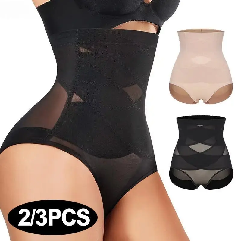 Women's 3PCS High-Waist Fashion Plain Nylon Clothes, Female Seamless Tummy Control Compression Shapewear Panties, Postpartum Stomach Girdle Everyday Underwear