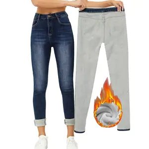 Women's Fleece Lined Jeans Winter Thermal Jeans Sherpa Flannel Lined Jean Denim Skinny Stretch Warm High Waist Jeans Hiking Snow Pant Jeggings