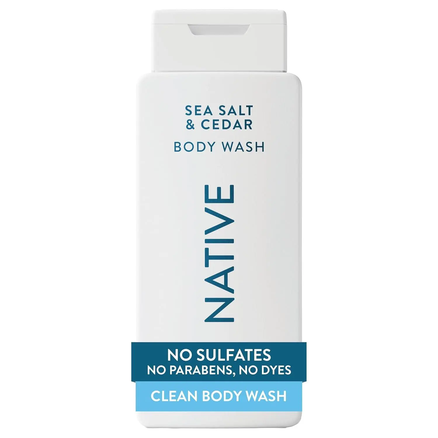 Native Clean Body Wash, Gentle & pH-balanced for Sensitive Skin, 24-Hr Freshness for Men & Women, Vegan & Cruelty-Free, Free of Sulfates, Parabens & Phthalates, Sea Salt & Cedar, 18 fl oz