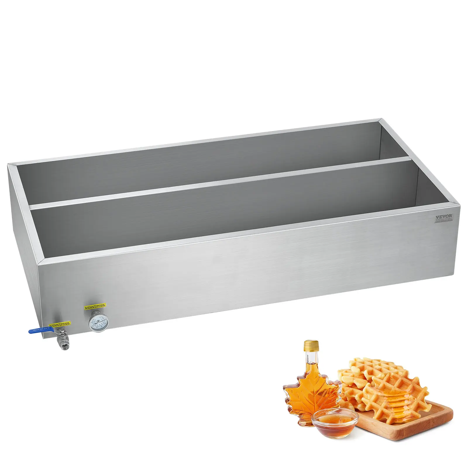 VEVOR Maple Syrup Evaporator Pan,  47 Gallon, 683 Cups of 8.8oz Maple Syrup, Flat Evaporator Pan with Thermometer, 1 Valve and 3 Heating Methods, 304 Stainless Steel Maple Syrup Pan for Home, Outdoor