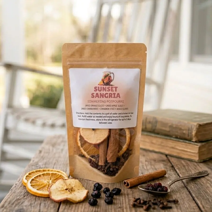 Handcrafted Sunset Sangria Simmer Potpourri - Citrus Spices Whole Cloves Dried Fruit Holiday Blend, All Natural Scented Home Fragrance Aroma, Kitchen Freshener, No Synthetic Oils, Ideal Gift