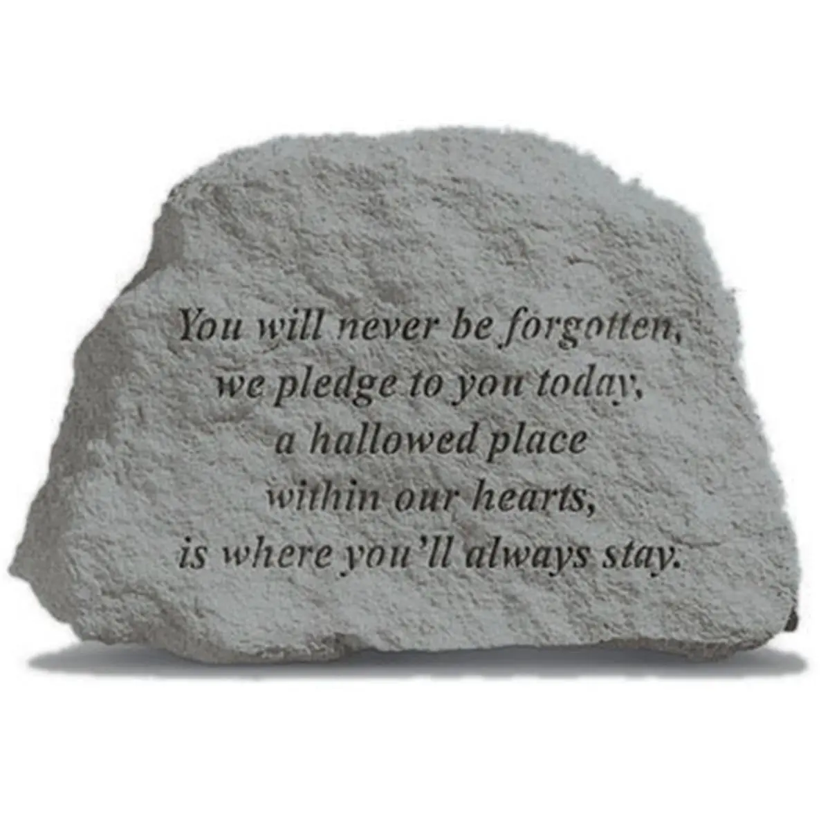 212 MAIN Weatherproof Cast Stone Engraved Wall Mount Memorial Plaque - 6.5x4.5in Rough Finish, "You Will Never Be Forgotten" Message, Berry-Accented Outdoor Decorative Wall Sign for Home