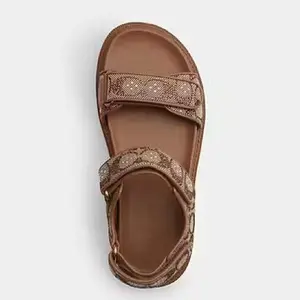 Women's Brynn Sandal In Crystal Signature Jacquard,Summer Crystal embellished sandals(NO BOX),man-made leather upper, man-made leather lining and footbed, rubber outsole,
