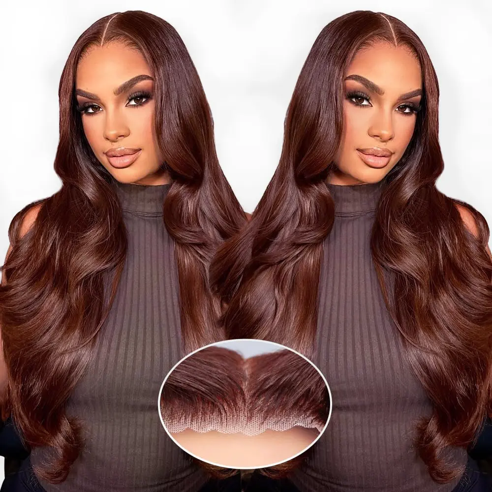 Lemoda Chocolate Brown 7x5 Glueless Wigs Pre Plucked Pre Cut 200% Density #4 Colored Brown Body Wave Wig Wear And Go Virgin Human Hair Wigs Transparent Virgin Human Hair Wigs