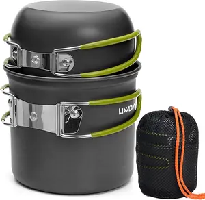 LIXDA Outdoor Camping Kit 3 Pieces - Foldable Handles, High Temperature Resistance, Easy to Carry, Includes Large Pot, Small Pot, Tableware Storage Bag, Perfect for Backpacking, Hiking, Picnics