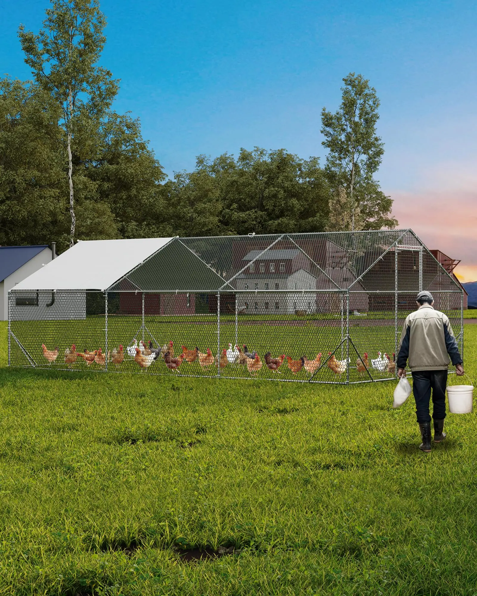 GAOMON Large Metal Chicken Coop, Chicken Run for 20/30 Chickens, Outdoor Walk in Poultry Cage with Anti-UV Cover and Waterproof, 19.68 x 9.84 x 6.56 ft,home decor,camping essentials