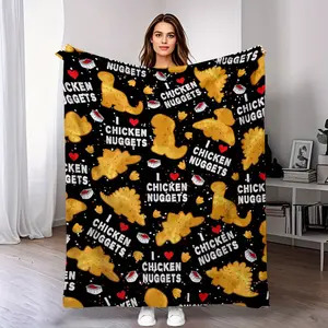1pc Cozy Contemporary Chicken Nuggets Print Plush Throw Blanket - All Season Multipurpose Polyester Fabric,  for Sofa, Travel, Bedroom, Car  Lightweight, breathable, stain-resistant, and soft
