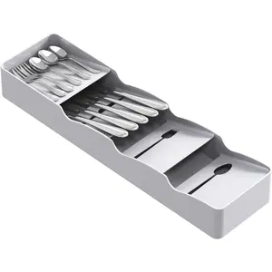 Lifewit Compact Flatware Drawer Organizer, Narrow Silverware Tray for Kitchen Drawers, Plastic Cutlery Holder for Spoons, Forks and Knives, Utensils Storage Organization, Gray Lifewit